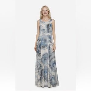 Dolcezza Art Simply 100% Linen Maxi Dress Blue Abstract Swirl Size Small
